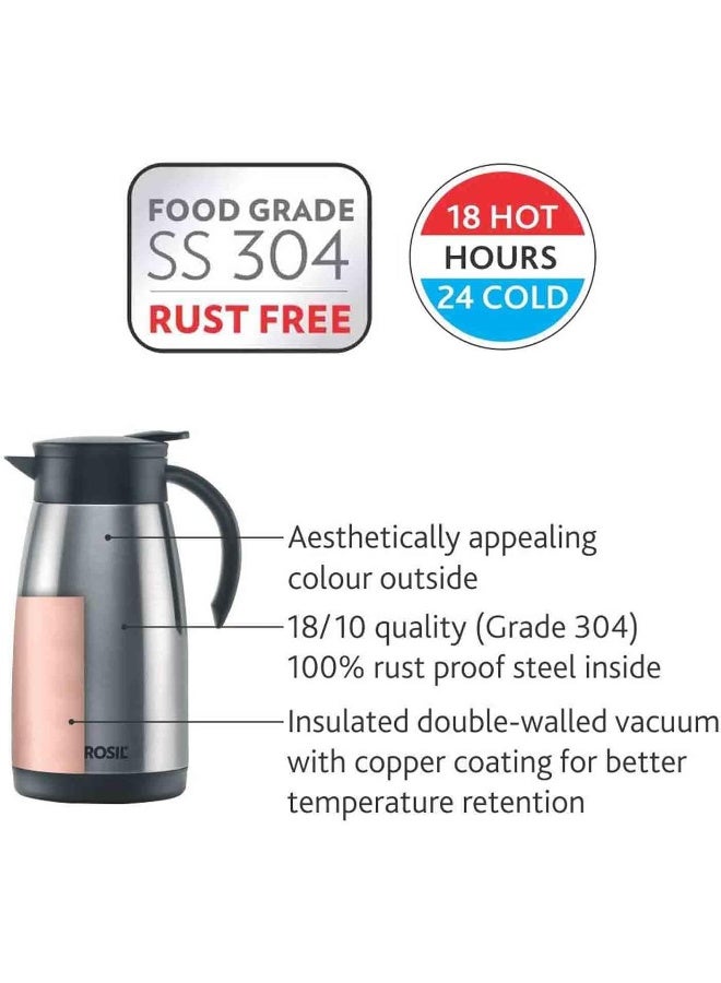 بوروسيل Borosil Vacuum Insulated Stainless Steel Teapot | Tea Pot | Thermal Flask | Thermos | Carafe | Jug | Coffee Pot | For Water, Coffee, Tea | 1 Liter Silver  - Image 3