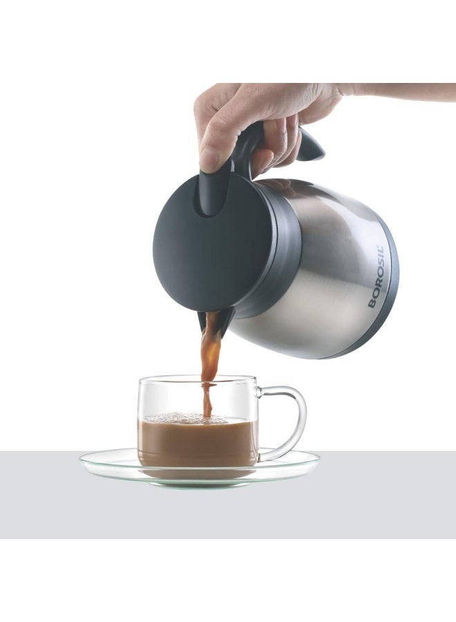 بوروسيل Borosil Vacuum Insulated Stainless Steel Teapot | Tea Pot | Thermal Flask | Thermos | Carafe | Jug | Coffee Pot | For Water, Coffee, Tea | 1 Liter Silver  - Image 4