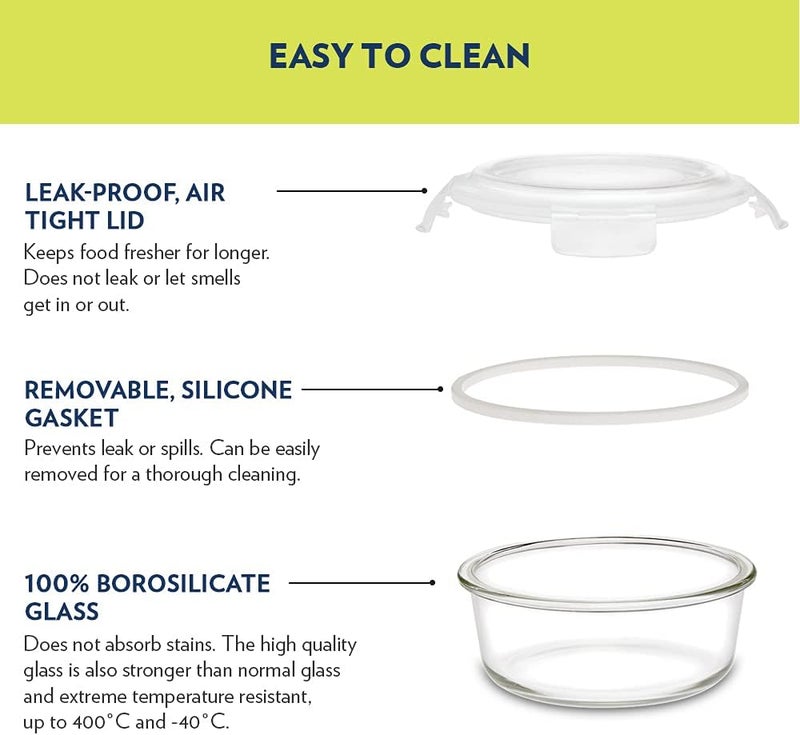Borosil Klip-N-Store Round Glass Storage Container with Air Tight Lid Food Storage Container Microwave Safe Container 240 ML Transparent - Image 5