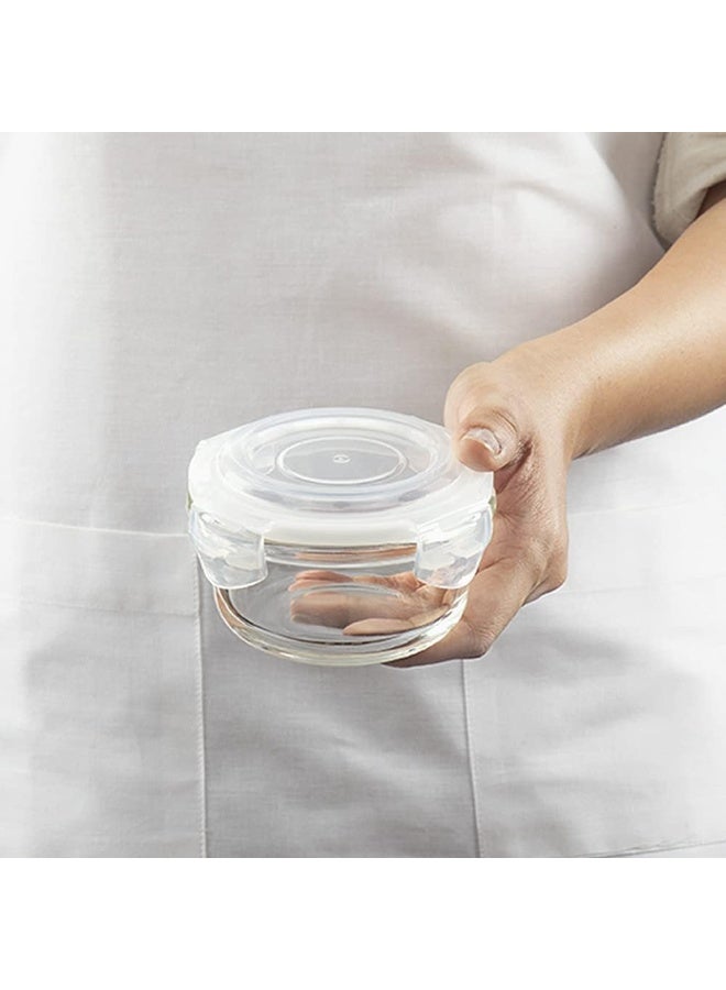 Borosil Klip-N-Store Round Glass Storage Container with Air Tight Lid Food Storage Container Microwave Safe Container 240 ML Transparent - Image 3