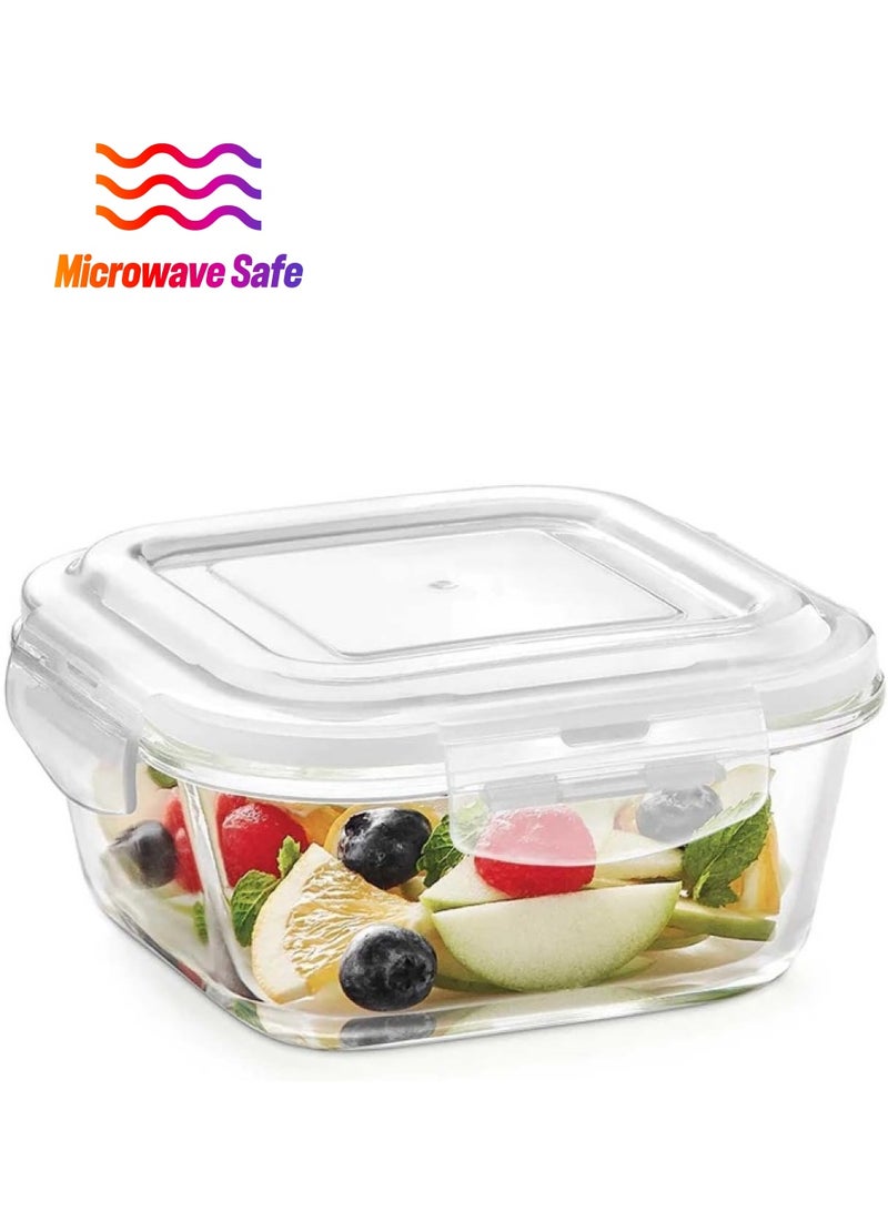 BOROSIL - Borosil Klip-N-Store Square Glass Storage Container With Air Tight Lid Food Storage Container Microwave Safe Container 320 Ml Transparent - Image 1
