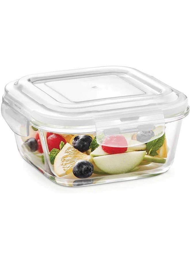 BOROSIL KLIP-N-STORE SQUARE GLASS STORAGE CONTAINER WITH AIR TIGHT LID FOOD STORAGE CONTAINER MICROWAVE SAFE CONTAINER 320 ML Transparent - Image 1