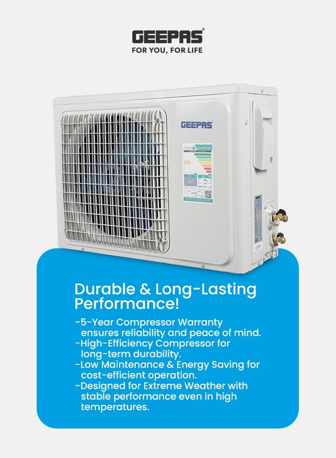 جيباس - 1.0 Ton Split Air Conditioner with T3 Compressor, LED Display, Remote Control, Strong Airflow, Self-Cleaning, Auto Diagnosis, and Golden Fin Technology GACS1210KCA White - Image 1
