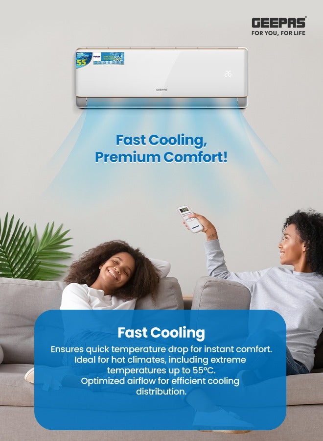 GEEPAS - 1.0 Ton Split Air Conditioner with Hot and Cold Functionality, LED Display, Remote Control, Strong Airflow, Self-Cleaning, Auto Diagnosis, and Golden Fin Technology GACS1215KCHA White - Image 1