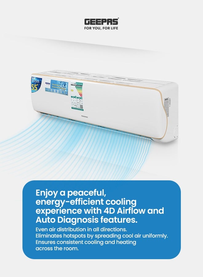 GEEPAS - 1.0 Ton Split Air Conditioner with Hot and Cold Functionality, LED Display, Remote Control, Strong Airflow, Self-Cleaning, Auto Diagnosis, and Golden Fin Technology GACS1215KCHA White - Image 1