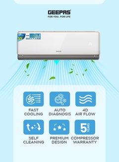 جيباس 1.5 Ton Split Air Conditioner with T3 Compressor, Featuring LED Display and Remote Control, Strong Airflow and Advanced Features Like Self Cleaning and Auto Diagnosis, Equipped with Golden Fin Technology GACS1811KCA White  - Image 5