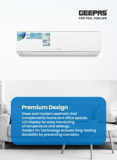 جيباس 1.5 Ton Split Air Conditioner with T3 Compressor, Featuring LED Display and Remote Control, Strong Airflow and Advanced Features Like Self Cleaning and Auto Diagnosis, Equipped with Golden Fin Technology GACS1811KCA White  - Image 3