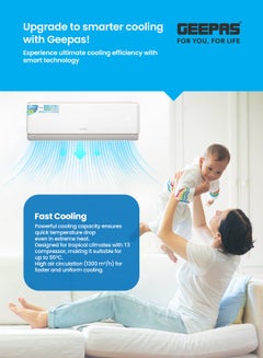 جيباس 1.5 Ton Split Air Conditioner with T3 Compressor, Featuring LED Display and Remote Control, Strong Airflow and Advanced Features Like Self Cleaning and Auto Diagnosis, Equipped with Golden Fin Technology GACS1811KCA White  - Image 2