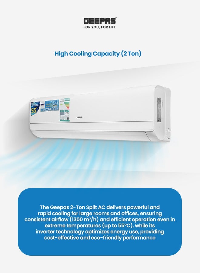 جيباس 2.0 Ton Split Air Conditioner with T3 Inverter Compressor - Featuring LED Display, Remote Control, Strong Airflow, Auto Restart, and Golden Fin Technology GACS246KRCA White  - Image 3