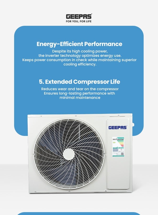 جيباس 2.0 Ton Split Air Conditioner with T3 Inverter Compressor - Featuring LED Display, Remote Control, Strong Airflow, Auto Restart, and Golden Fin Technology GACS246KRCA White  - Image 4