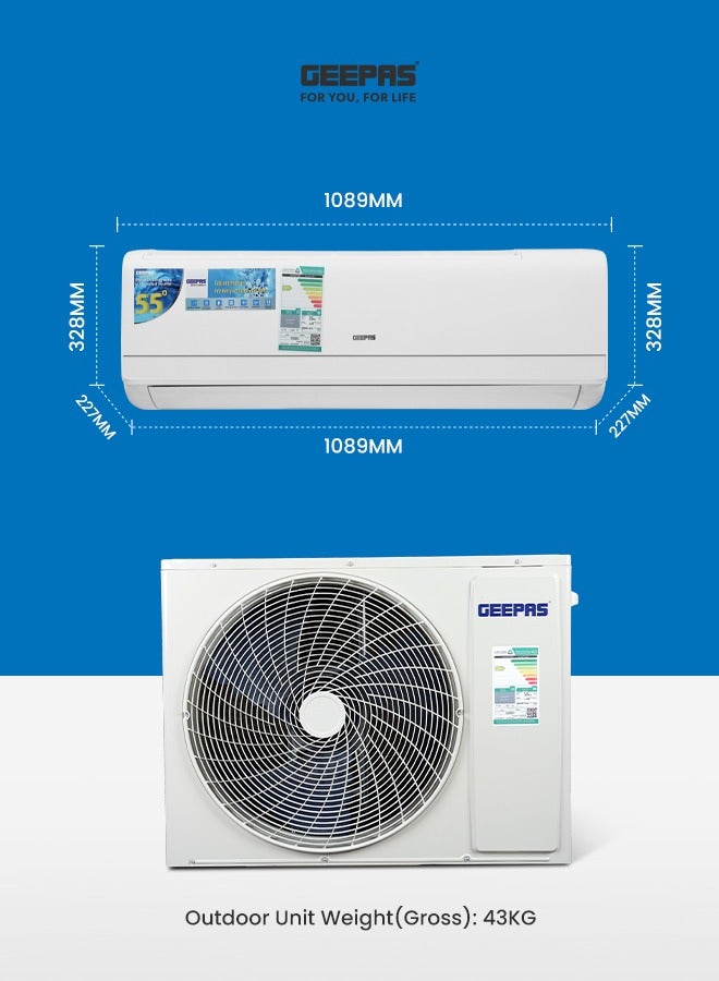 GEEPAS - 2.0 Ton Split Air Conditioner with T3 Inverter Compressor - Featuring LED Display, Remote Control, Strong Airflow, Auto Restart, and Golden Fin Technology GACS246KRCA White - Image 1