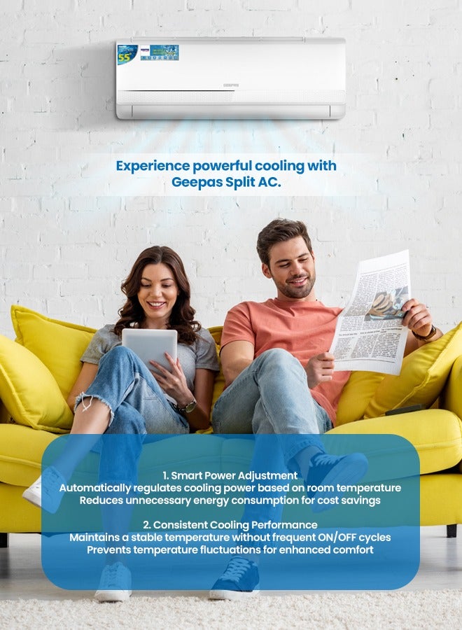 جيباس 2.0 Ton Split Air Conditioner with T3 Inverter Compressor - Featuring LED Display, Remote Control, Strong Airflow, Auto Restart, and Golden Fin Technology GACS246KRCA White  - Image 2