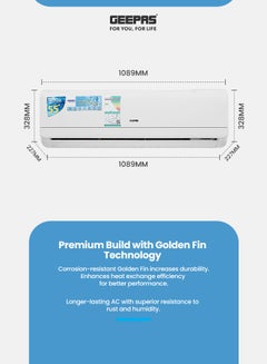 جيباس 2 Ton Inverter Split Air Conditioner with Installation Piping Kit, Hot and Cold Functionality, and Gold Fin Condenser GACS247KRCHA White  - Image 5