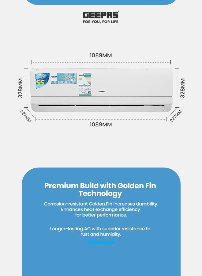 جيباس - 2 Ton Inverter Split Air Conditioner with Installation Piping Kit, Hot and Cold Functionality, and Gold Fin Condenser GACS247KRCHA White - Image 1