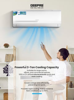 جيباس 2 Ton Inverter Split Air Conditioner with Installation Piping Kit, Hot and Cold Functionality, and Gold Fin Condenser GACS247KRCHA White  - Image 4