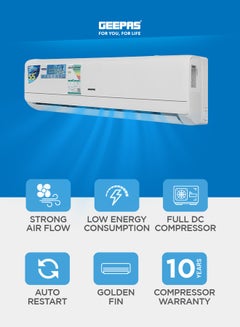 جيباس 2 Ton Inverter Split Air Conditioner with Installation Piping Kit, Hot and Cold Functionality, and Gold Fin Condenser GACS247KRCHA White  - Image 2