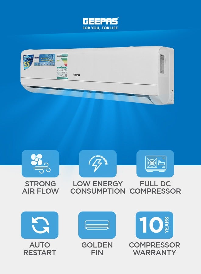 جيباس - 2 Ton Inverter Split Air Conditioner with Installation Piping Kit, Hot and Cold Functionality, and Gold Fin Condenser GACS247KRCHA White - Image 1