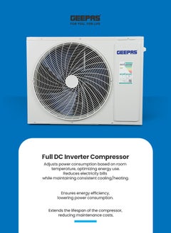 جيباس 2 Ton Inverter Split Air Conditioner with Installation Piping Kit, Hot and Cold Functionality, and Gold Fin Condenser GACS247KRCHA White  - Image 3
