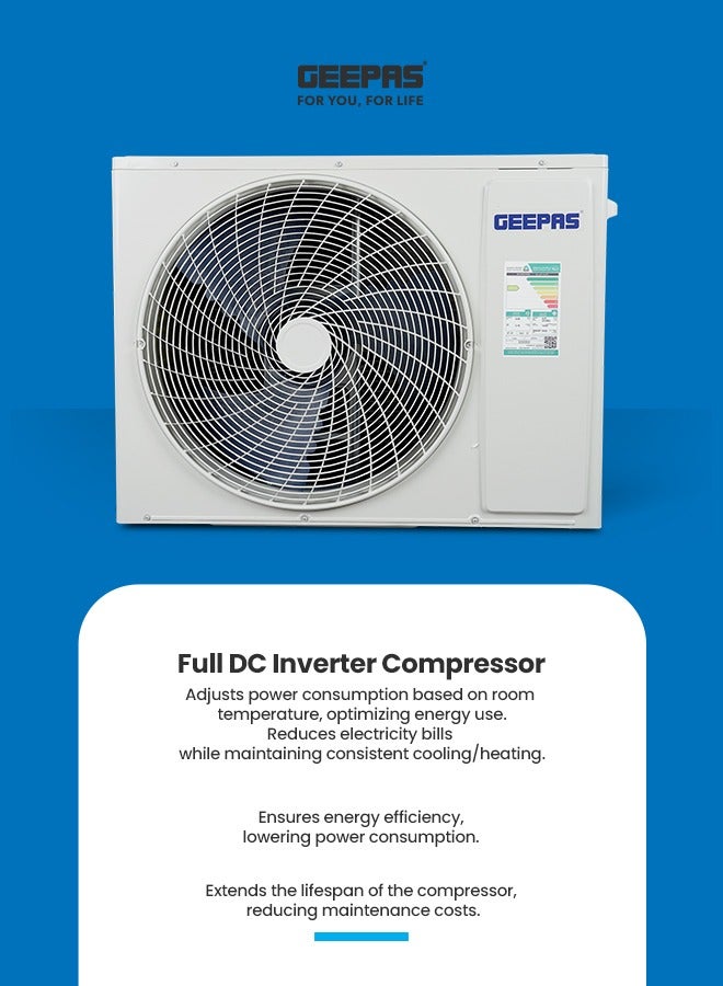 جيباس - 2 Ton Inverter Split Air Conditioner with Installation Piping Kit, Hot and Cold Functionality, and Gold Fin Condenser GACS247KRCHA White - Image 1