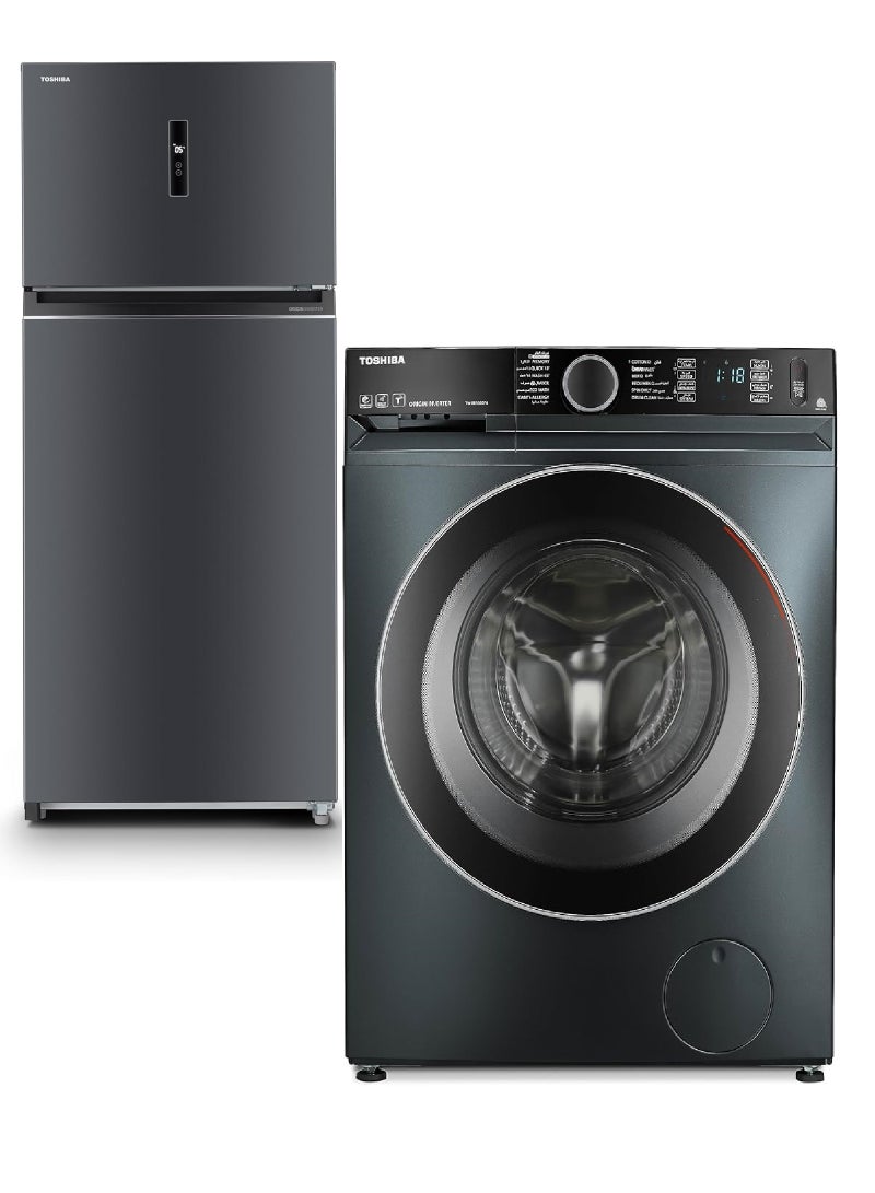 Toshiba Bundle Upright freezer ( 535 Liter )  with Washing Machine ( 9 Kg )  - Inverter Motor - Multi-Air Flow for freezer  - ( Wifi - Steam Wash ) for washer -  GR-RT702WE-PMN(06) / TW-BK100GF4EG(MK) GR-RT702WE-PMN(06)-TW-BK100GF4EG(MK) Grey - Image 1