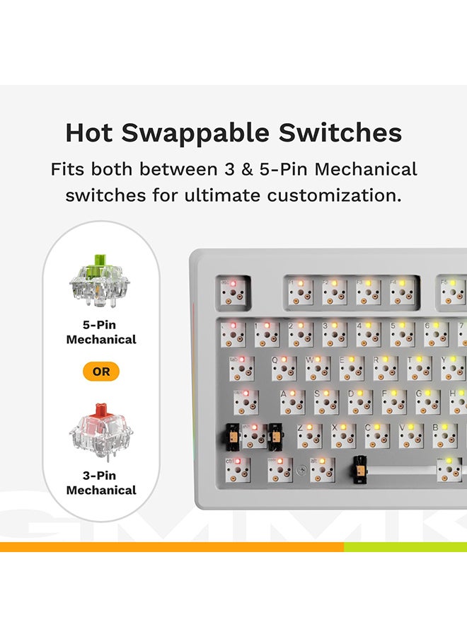 Glorious Gaming - GMMK 3 Custom Mechanical Gaming Keyboard with Knob, 100% Keyboard Full Size, Modular Gasket System, Doubleshot PBT Keycaps, Aluminum Switch Plate, Hotswappable Switches, ANSI (White) - Image 4