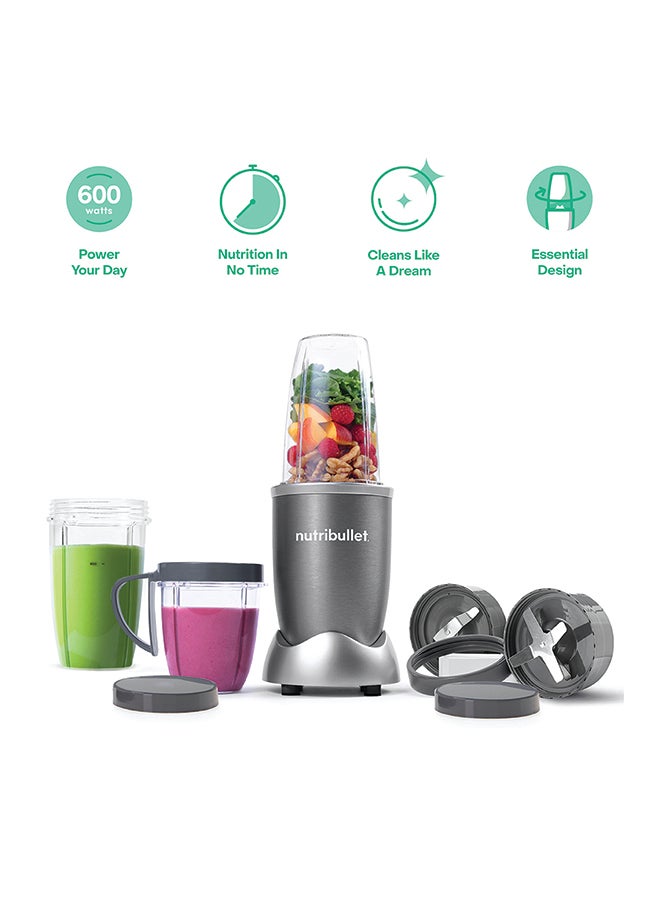 nutribullet 9-Piece Accessories 600W High-Speed Bullet Blender, Multi-Functional Nutrient Extraction, Smoothies Maker, Easy Cleanup, 2x700 ml, NBR-1312M, 1-Year Warranty, Grey 700 ml 600 W NBR-1312M Grey - Image 1