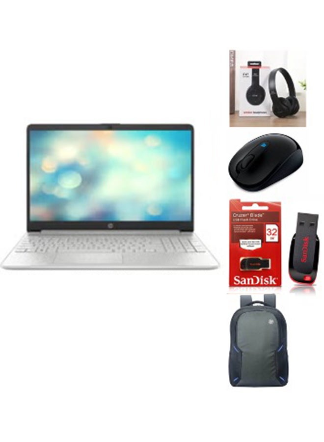 HP Newest 15 (Upgraded Version) Laptop With 15.6-Inch Display, Celeron N4120 Processor/16GB RAM/256GB SSD/Windows 11 Best For Students + FREE Accessories + Bag + Mouse + Flash 32GB + Headset English/Arabic Silver  - Image 1
