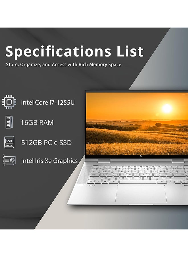 HP Envy X360 2-in-1 (Upgraded Version) Laptop With 15.6-Inch FHD Touchscreen Display, Core i7 1255U Processor/16GB RAM/512GB PCIe SSD/Intel Iris Xe Graphics/Windows 11 Pro + 32GB Hotface USB Card English/Arabic Silver - Image 2