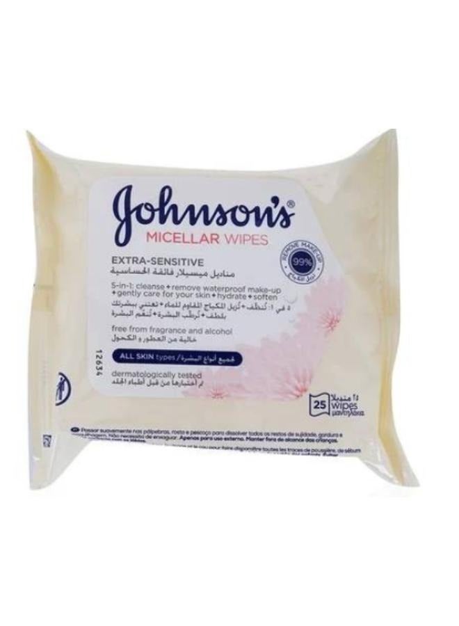 جونسون مجموعة من 2 قطعة من مناديل ميكليلر لتنظيف الوجه، حساسة جداً، لجميع أنواع البشرة، عبوة تحتوي على 25 منديل أبيض - Image 2