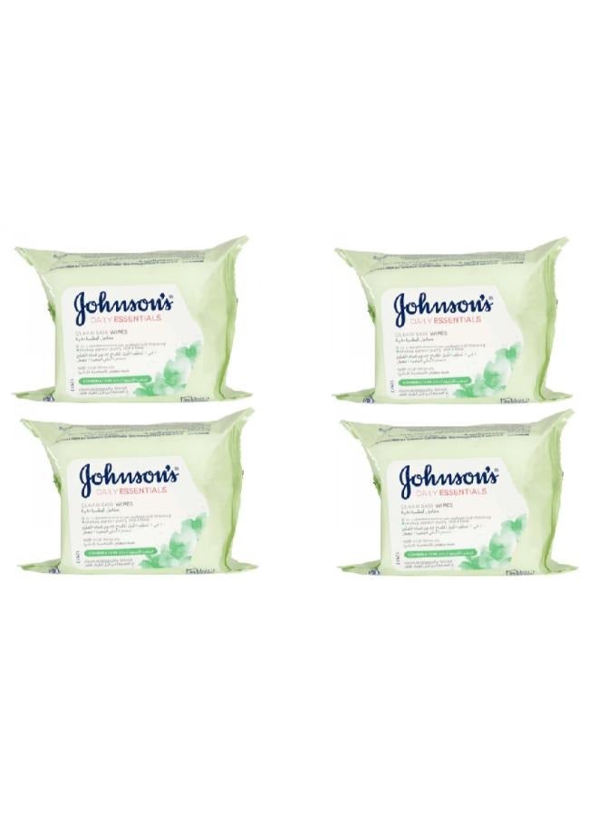 جونسون مجموعة من 4 قطع من مناديل البشرة الواضحة 25 قطعة 5 في 1 essentials اليومية - Image 1