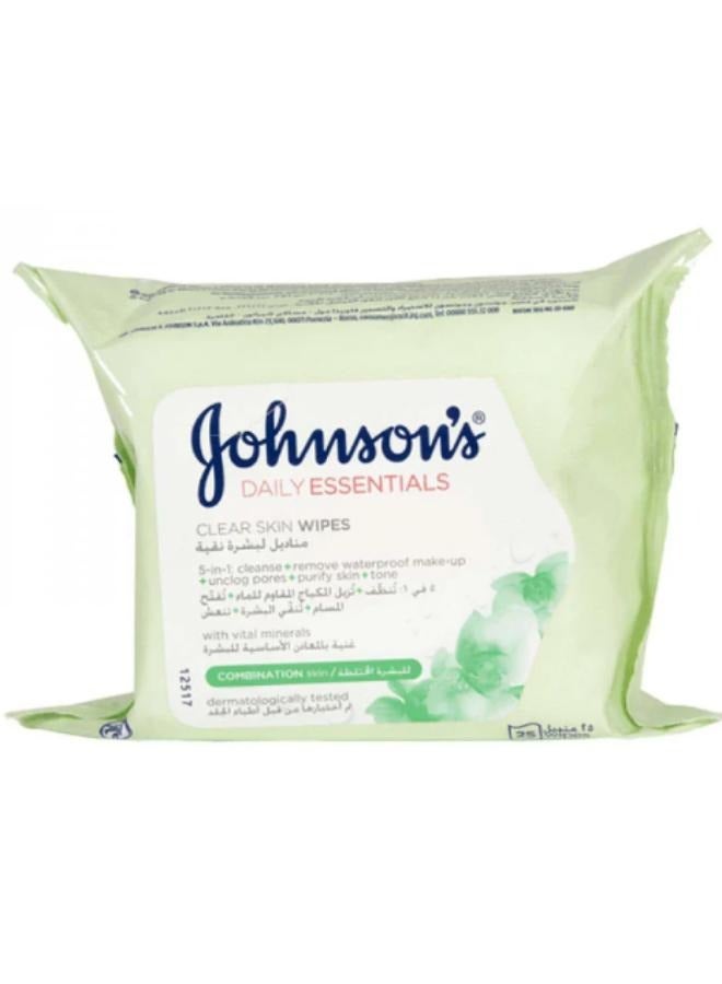 جونسون مجموعة من 4 قطع من مناديل البشرة الواضحة 25 قطعة 5 في 1 essentials اليومية - Image 2