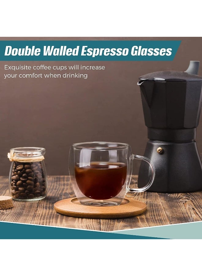 إي سي في في Double Walled Glass Coffee Mugs with Handle, Large Insulated Layer Coffee Cups, Clear Borosilicate Mugs, Perfect for Espresso, Cappuccino, Tea, Latte (5OZ/150ML, 2-piece set) Clear  - Image 5