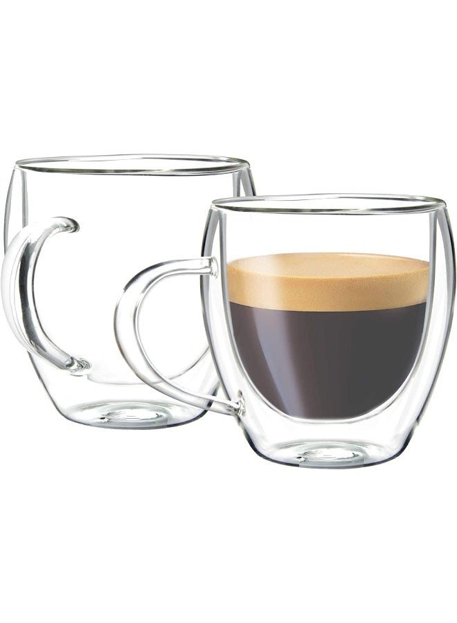 إي سي في في Double Walled Glass Coffee Mugs with Handle, Large Insulated Layer Coffee Cups, Clear Borosilicate Mugs, Perfect for Espresso, Cappuccino, Tea, Latte (5OZ/150ML, 2-piece set) Clear  - Image 1