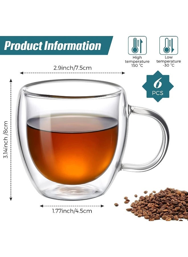 إي سي في في Double Walled Glass Coffee Mugs with Handle, Large Insulated Layer Coffee Cups, Clear Borosilicate Mugs, Perfect for Espresso, Cappuccino, Tea, Latte (5OZ/150ML, 2-piece set) Clear  - Image 3