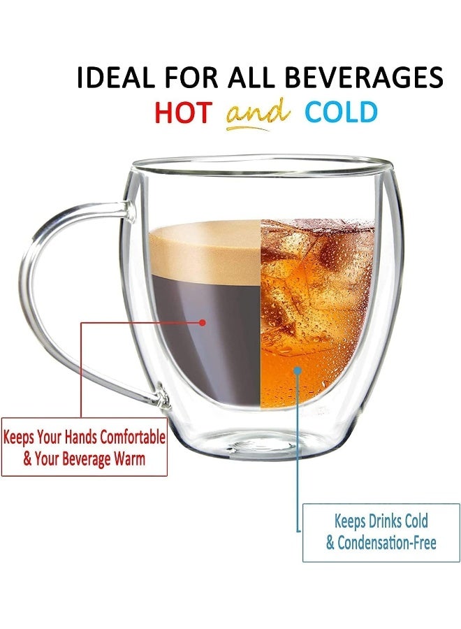 إي سي في في Double Walled Glass Coffee Mugs with Handle, Large Insulated Layer Coffee Cups, Clear Borosilicate Mugs, Perfect for Espresso, Cappuccino, Tea, Latte (5OZ/150ML, 2-piece set) Clear  - Image 2