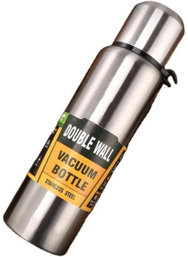 ECVV Large Capacity Stainless Steel Vacuum Flask with Strap, Double Wall Insulated Water Bottles, Leak Proof Thermos for Hot Drinks or Cold, Coffee Travel Mugs for Women Men | 600ml Silver - Image 2