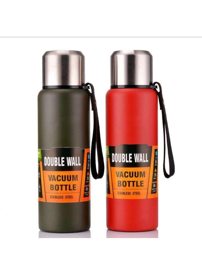 إي سي في في زجاجة فراغية من الفولاذ المقاوم للصدأ بسعة كبيرة مع حزام، زجاجات ماء معزولة بجدار مزدوج، ترمس مانع للتسرب للمشروبات الساخنة أو الباردة، أكواب سفر للقهوة للنساء والرجال | 600 مل - Image 2