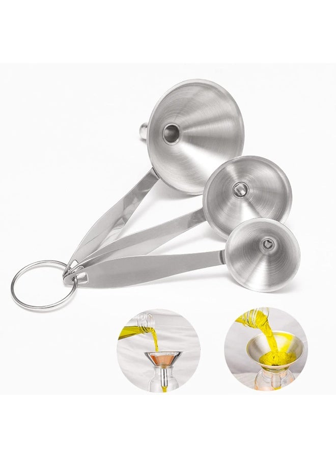 ECVV Kitchen Funnel Set, Food Grade Metal Funnels Transferring Essential Oils Liquid Fluid Spice Dry Ingredients Powder Small Funnels for Filling Bottles Silver - Image 1