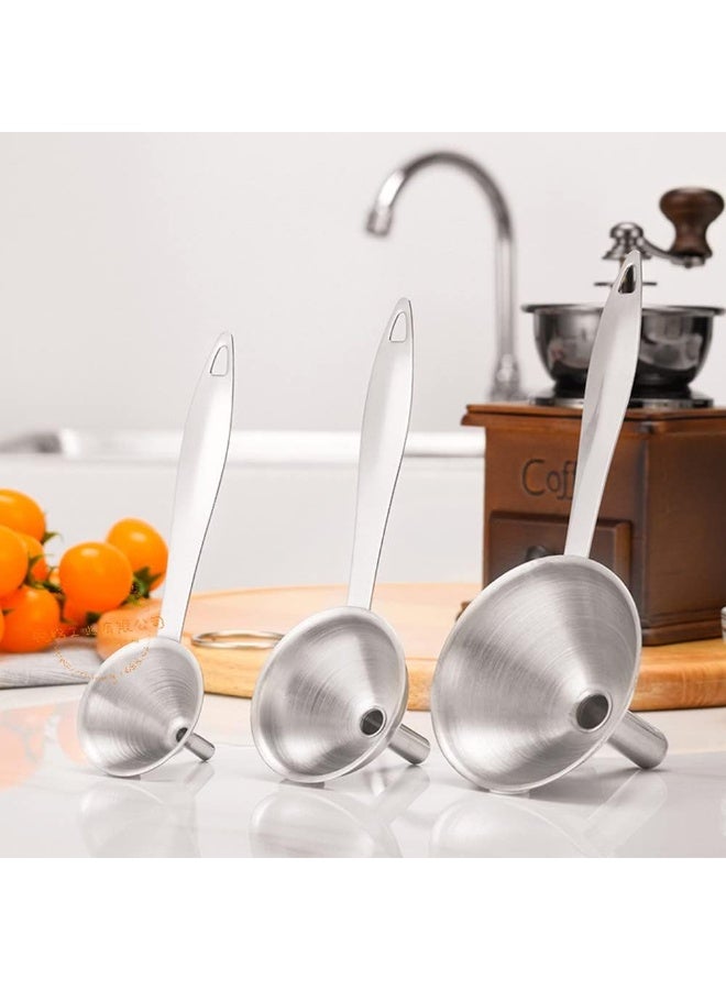 ECVV Kitchen Funnel Set, Food Grade Metal Funnels Transferring Essential Oils Liquid Fluid Spice Dry Ingredients Powder Small Funnels for Filling Bottles Silver - Image 2