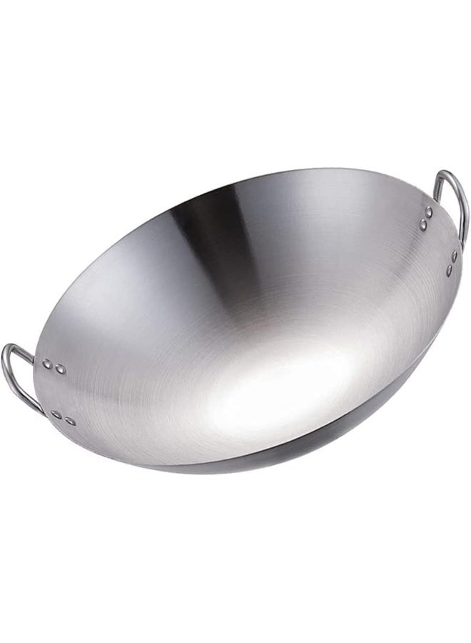 إي سي في في Stainless Steel Wok Pan Stir Fry Pan Deep Frying Wok Nonstick Frying Skillet with Double Handles Flat Bottom Wok Chinese Cooking Wok 34cm/13.38 inch Silver  - Image 1