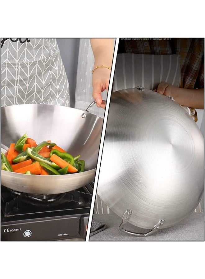 إي سي في في Stainless Steel Wok Pan Stir Fry Pan Deep Frying Wok Nonstick Frying Skillet with Double Handles Flat Bottom Wok Chinese Cooking Wok 34cm/13.38 inch Silver  - Image 5