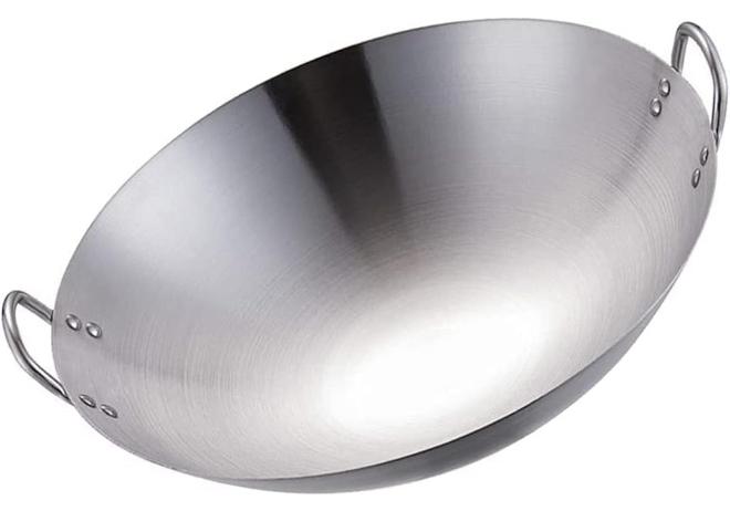 ECVV Stainless Steel Wok Pan Stir Fry Pan Deep Frying Wok Nonstick Frying Skillet with Double Handles Flat Bottom Wok Chinese Cooking Wok 34cm/13.38 inch Silver - Image 1