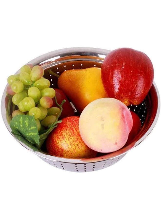 ECVV Stainless Steel Strainer Basket Fruit Vegetable Washing Bowl Metal Sink Strainer Mesh Colander Drain Net Basket 28cm - Silver - Image 3