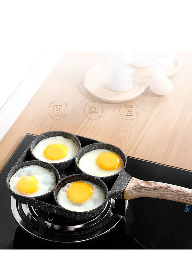 ECVV 4 Hole Omelet Pan for Burger Eggs Ham Pancake Maker Wooden Handle Frying Pot Non-Stick Cooking Breakfast Grey - Image 5