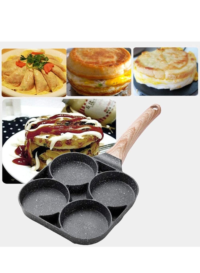 ECVV 4 Hole Omelet Pan for Burger Eggs Ham Pancake Maker Wooden Handle Frying Pot Non-Stick Cooking Breakfast Grey - Image 2