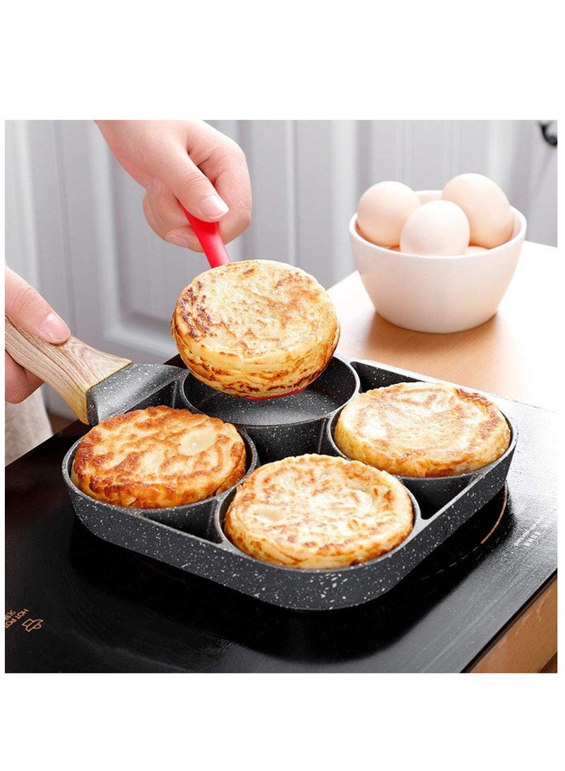 ECVV 4 Hole Omelet Pan for Burger Eggs Ham Pancake Maker Wooden Handle Frying Pot Non-Stick Cooking Breakfast Grey - Image 4
