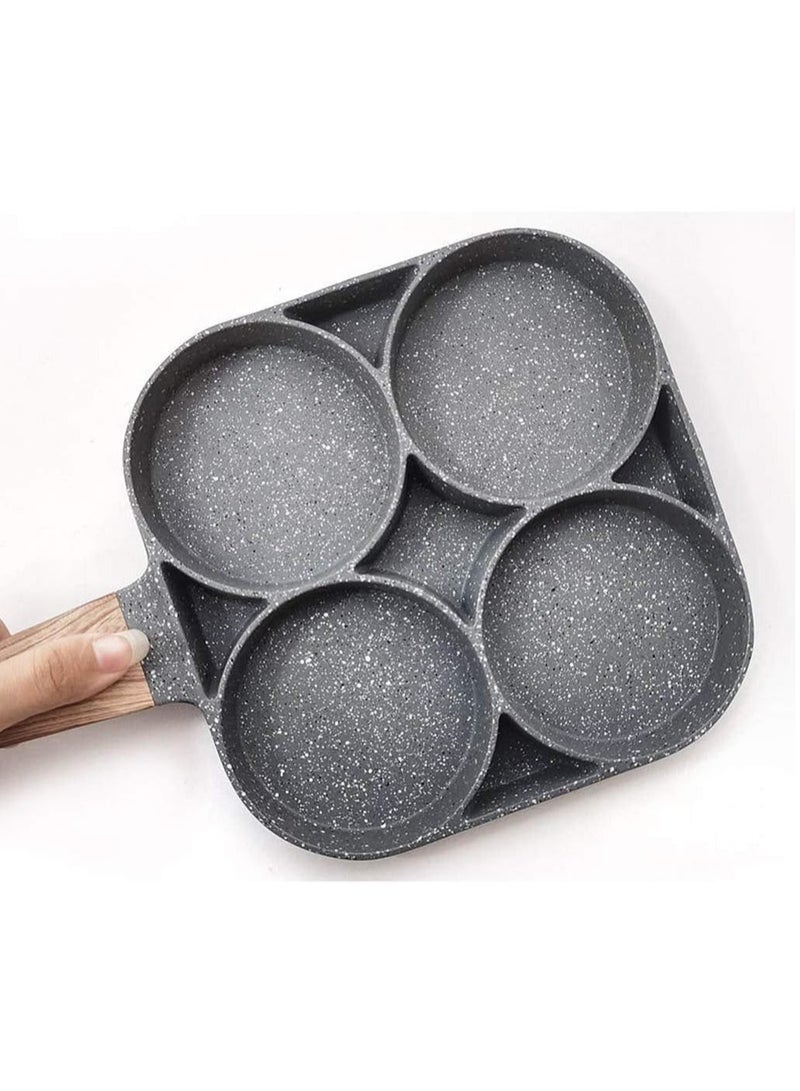 ECVV 4 Hole Omelet Pan for Burger Eggs Ham Pancake Maker Wooden Handle Frying Pot Non-Stick Cooking Breakfast Grey - Image 3