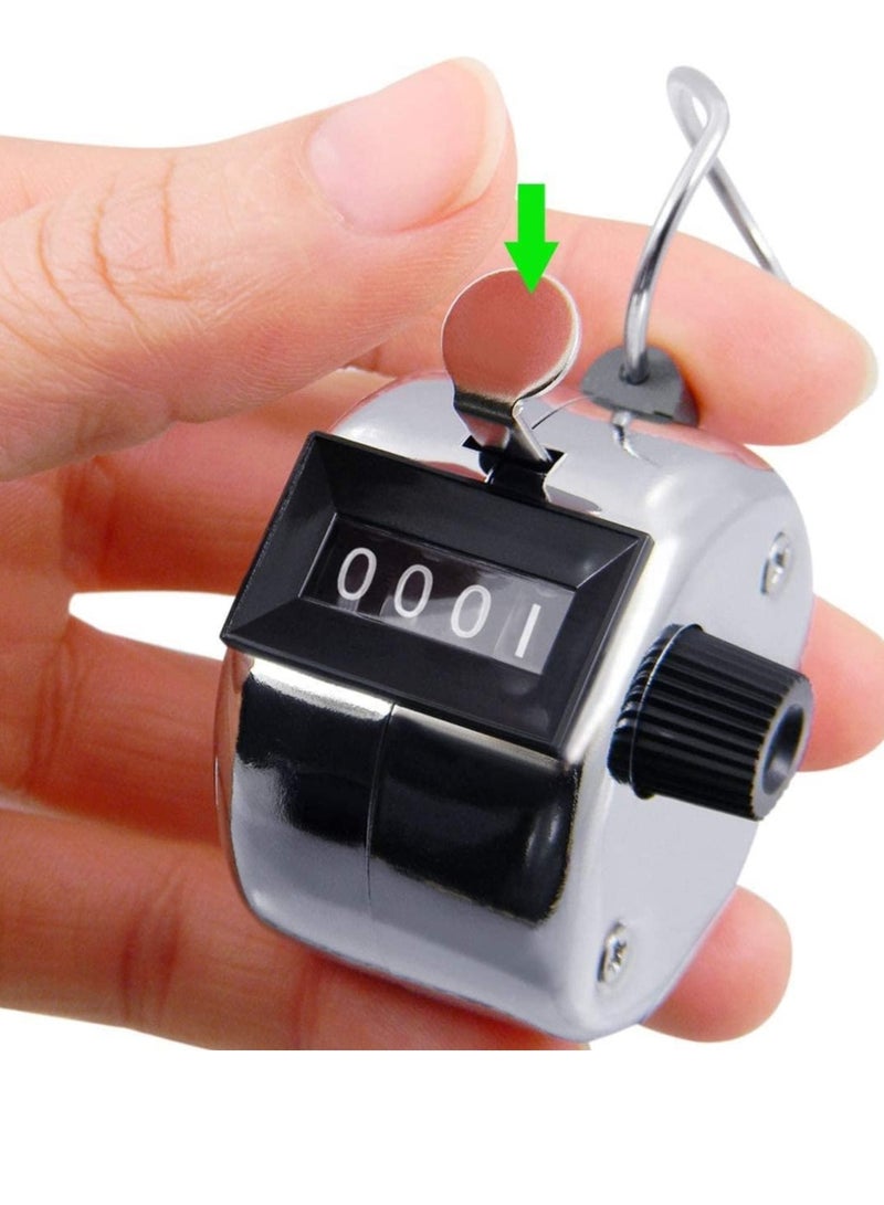 ECVV - Handheld 4-Digit Count Clicker Counter Tally Counter, Mechanical Palm Counter for Coaching, Fishing, Golf, Knitting, Metal Hand Clicker with Finger Ring Number Count - Image 1