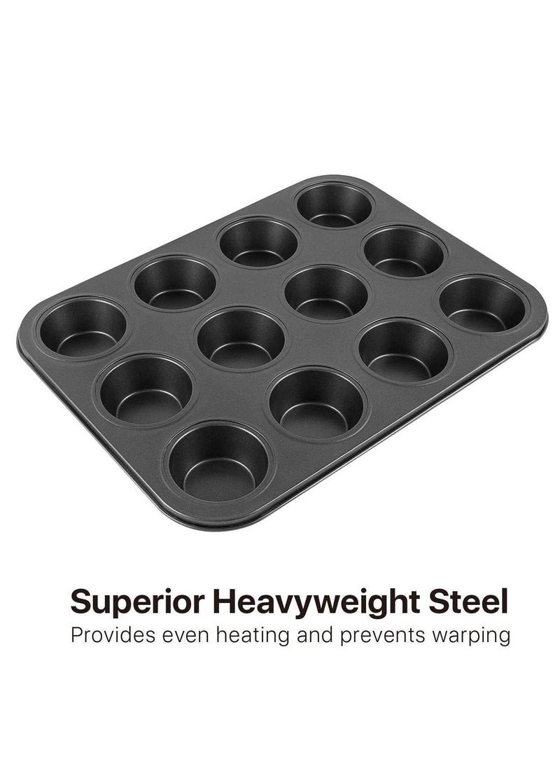 إي سي في في Cake Bakeware Mould, Carbon Steel Muffin Pan, 12 Cavity Bakeware Non-Stick Cake Baking Pan, Mini Pie Pans, Carbon Steel Muffin Tray, Standard Baking Pan Mold for Oven Baking  - Image 3