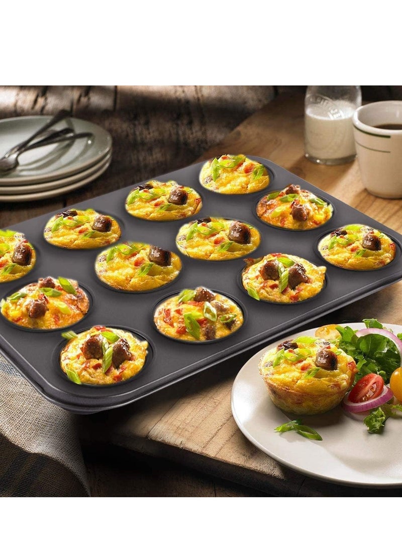 إي سي في في Cake Bakeware Mould, Carbon Steel Muffin Pan, 12 Cavity Bakeware Non-Stick Cake Baking Pan, Mini Pie Pans, Carbon Steel Muffin Tray, Standard Baking Pan Mold for Oven Baking  - Image 2